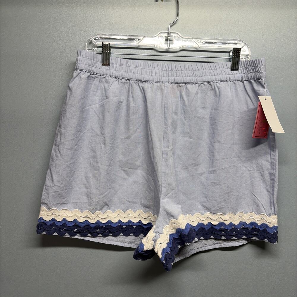 Simply Southern NWT Lightweight Summer Shorts Blue Ricrac Women's Sz Large